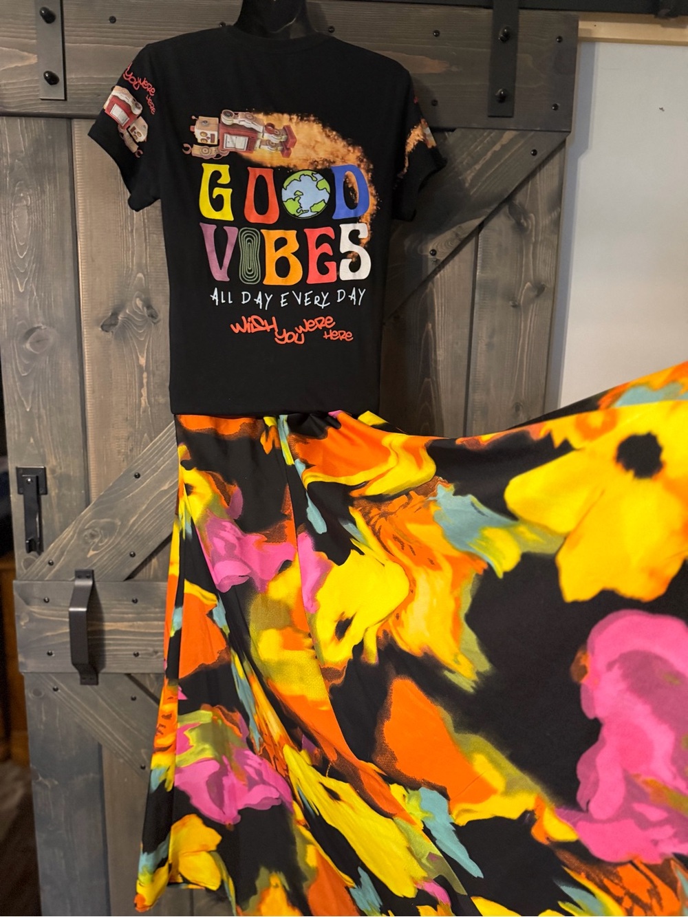 Upcycled Tshirt Dress with full Maxi Skirt - Picture 7 of 9